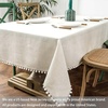 image:imageDriftAway Pom Pom Tassel Rectangle Linen Textured Decorative Table Cloth for Indoor Outdoor Dining Buffet Table Parities Dinner 55 Inch 84 Inch Light Linen