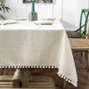 image:imageDriftAway Pom Pom Tassel Rectangle Linen Textured Decorative Table Cloth for Indoor Outdoor Dining Buffet Table Parities Dinner 55 Inch 84 Inch Light Linen