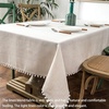 image:imageDriftAway Pom Pom Tassel Rectangle Linen Textured Decorative Table Cloth for Indoor Outdoor Dining Buffet Table Parities Dinner 55 Inch by 84 Inch Beige