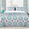 image:imageDriftAway 11 Piece Bed in a Bag Bella Reversible Quilt Set All Season Light Weight Soft Prewashed Bedding Sheet Set with Matching Bella Window Curtain Aqua Gray Queen