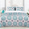 image:imageDriftAway 11 Piece Bed in a Bag Bella Reversible Quilt Set All Season Light Weight Soft Prewashed Bedding Sheet Set with Solid Sheer Rod Pocket Window Curtain Aqua Gray Queen