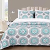 image:imageDriftAway 7 Piece Bed in a Bag Bella Reversible Quilt Set All Season Light Weight Soft Prewashed Bedding Set Aqua Gray Queen