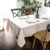 image:imageDriftAway Pom Pom Tassel Rectangle Linen Textured Decorative Table Cloth for Indoor Outdoor Dining Buffet Table Parities Dinner 55 Inch by 84 Inch Beige