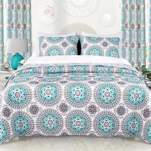 image:imageDriftAway 11 Piece Bed in a Bag Bella Reversible Quilt Set All Season Light Weight Soft Prewashed Bedding Sheet Set with Matching Bella Window Curtain Aqua Gray Queen