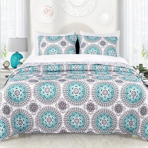image:imageDriftAway 11 Piece Bed in a Bag Bella Reversible Quilt Set All Season Light Weight Soft Prewashed Bedding Sheet Set with Solid Sheer Rod Pocket Window Curtain Aqua Gray Queen