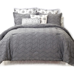 image:imageDriftAway 3 Piece Elena Chevron Pinch Pleat Designer Embellished Comforter Set Cotton Gray King