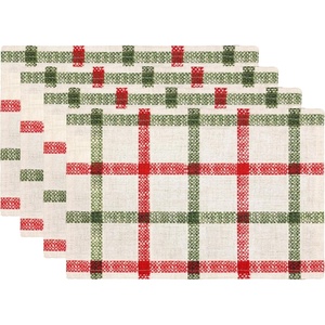 image:imageDriftAway Burlap Linen Placemats for Dining Table  Farmhouse Country Striped Pattern Set of 4 for Outdoor Home Party  12 x 18 Inch RedWindowpane GreenRed