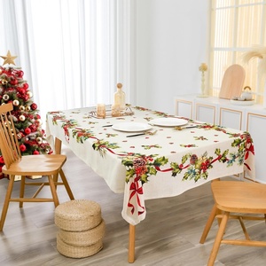 image:imageDriftAway Decorative Table Cloth Christmas Ribbon Rectangle Table Cloth Linen Christmas Print Dining Table Cover for 6 Foot Rectangle Tables Xmas Ribbon Table Cloth for Thanksgiving Christmas 54 x 84