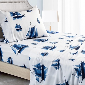 image:imageDriftAway Harbor Sailboat Ocean Printed Pattern Extra Soft Bed Sheet Set Navy 3 Piece Twin Set