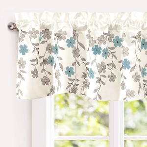 image:imageDriftAway Isabella Faux Silk Embroidered Kitchen Swag Valance Embroidered Crafted Flower Single 60 Inch by 18 Inch Plus 15 Inch Header Ivory Blue