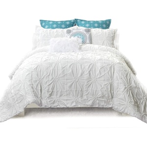 image:imageDriftAway VintageInspired 3 Piece Aurora Pinch Pleat Ruffled Designer Embellished Comforter Set FullQueen