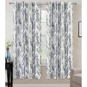 image:imageDriftAway Tree Branch Blackout Curtains Double Layer 84 Inches Long for Bedroom Printed Patterned Classic Thermal Insulated Summer Sound Lined Grommet Drapes for Living Room 2 Panels BlackWhiteLinen Blue