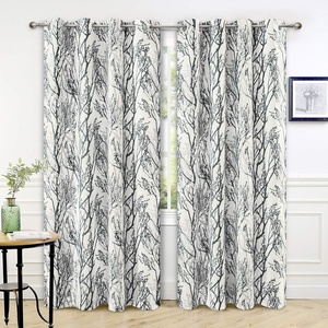 image:imageDriftAway Tree Branch Blackout Curtains Double Layer 84 Inches Long for Bedroom Printed Patterned Classic Thermal Insulated Summer Sound Lined Grommet Drapes for Living Room 2 Panels BlackWhiteLinen Gray