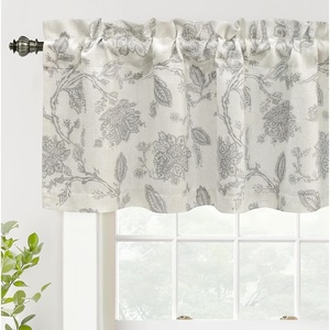 image:imageDriftAway Freda Jacobean Floral Linen Blend Blackout Thermal Insulated Energy Saving Privacy Window Linen Curtain Valance Rod Pocket 2 Layers Single 52 Inch by 18 Inch Plus 2 Inch Header Vintage BlueGrey