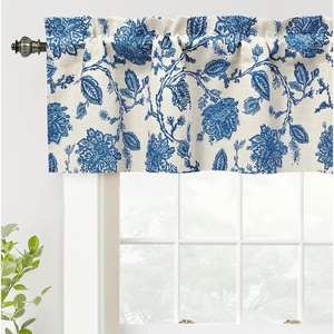 image:imageDriftAway Freda Jacobean Floral Linen Blend Blackout Thermal Insulated Energy Saving Privacy Window Linen Curtain Valance Rod Pocket 2 Layers Single 52 Inch by 18 Inch Plus 2 Inch Header Vintage BlueBlue