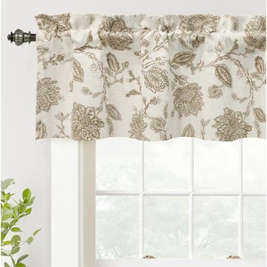 image:imageDriftAway Freda Jacobean Floral Linen Blend Blackout Thermal Insulated Energy Saving Privacy Window Linen Curtain Valance Rod Pocket 2 Layers Single 52 Inch by 18 Inch Plus 2 Inch Header Vintage BlueTaupe